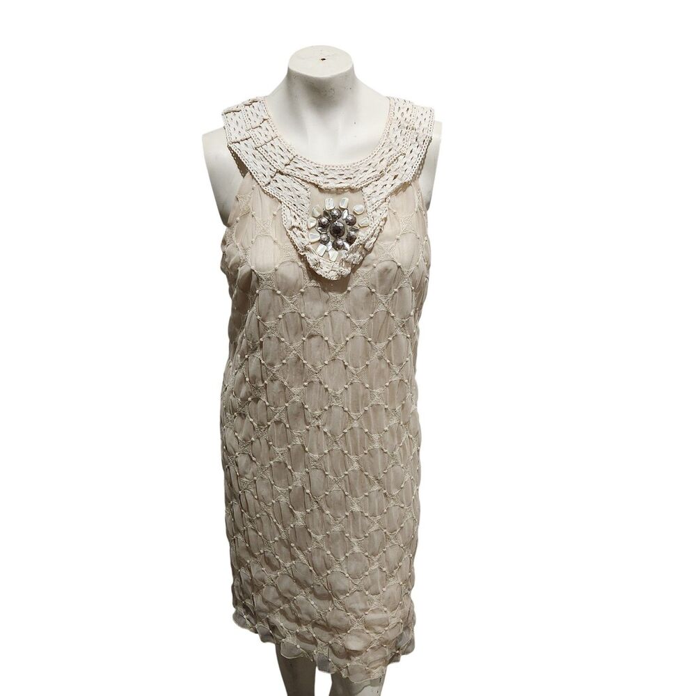 Muse Cream Crochet Lace Sheath Dress 12 Embellished Boho Shift